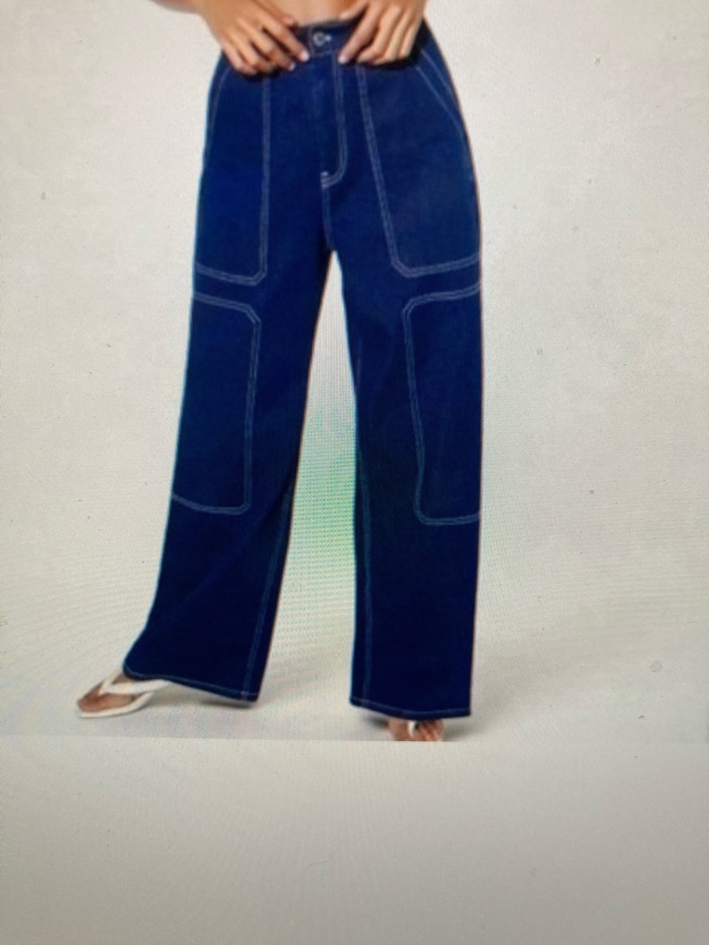 DYLN Navy Wide-Leg Denim Pants with White Topstitching